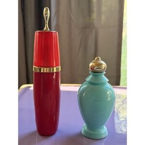 Lot of 2 VTG  Decorative AVON BOTTLES Tall Vanity Display MCM 50s 60s Red Aqua